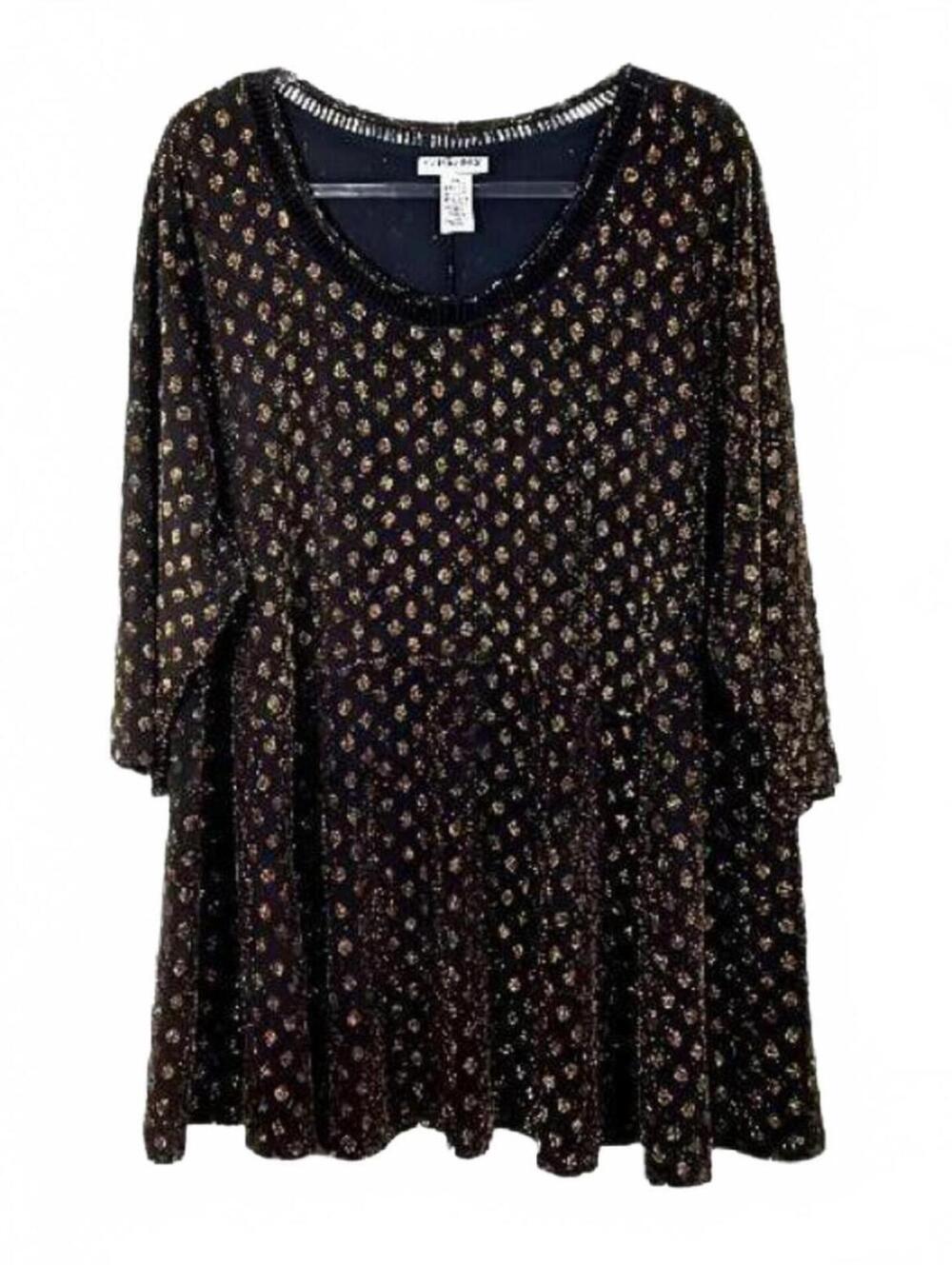 New Catherines Womens Size 2X Black Gold Metallic Polka Dots Tunic Top 22/24